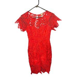 Main Strip Red Lace Crochet Dress With Zipper Detail S